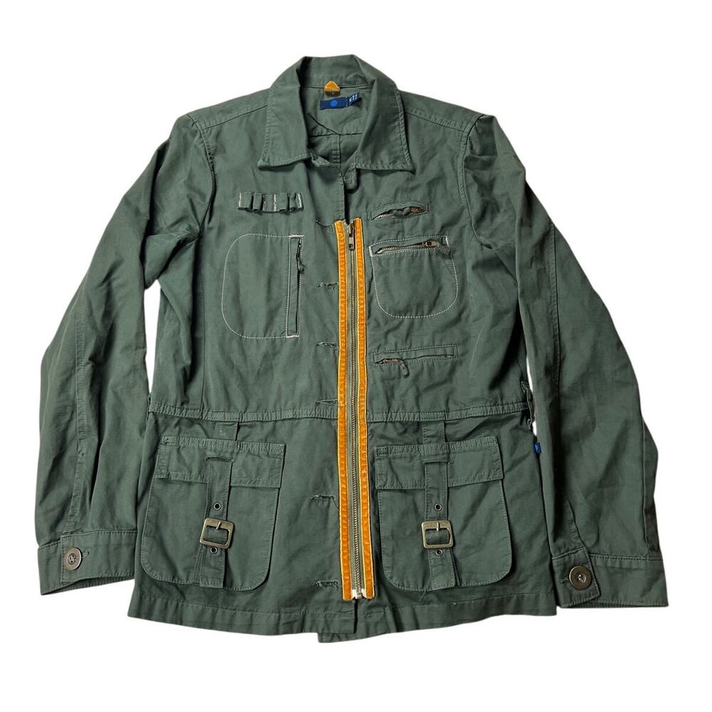 Vintage Blue Dot Green Field Jacket Inspired Women Size M